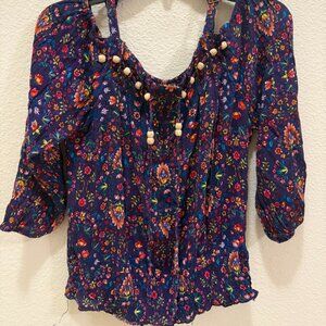 Off shoulder floral print multicolor blouse